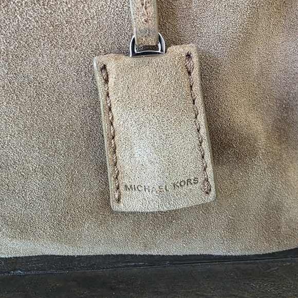 Vintage Michael Kors Distressed Brown Suede Tote Bag With Silver MK Lock - Picture 3 of 15